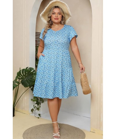 Plus Size Summer Dress for Women Ruffle Sleeve Tiered Flowy Casual Aline Babydoll Sundresses with Pockets Blue Daisy $20.90 D...