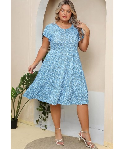 Plus Size Summer Dress for Women Ruffle Sleeve Tiered Flowy Casual Aline Babydoll Sundresses with Pockets Blue Daisy $20.90 D...