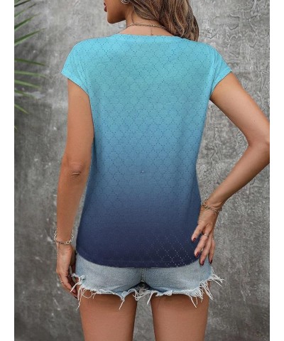 2024 Women's Tank Top V Neck Eyelet T Shirts Cap Sleeve Tops Loose Fit Blouses Dressy Casual Summer Basic Shirts A-tie Green ...