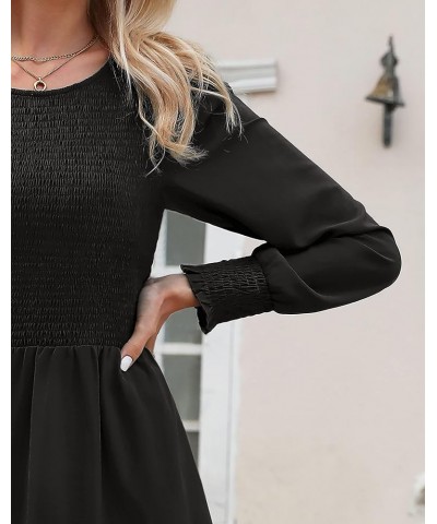 Women Casual Puff Long Sleeve Round Neck Fall Dress Ruffle Tiered Pleated Swing Flowy Floral Mini A Line Dress Solid-black $1...