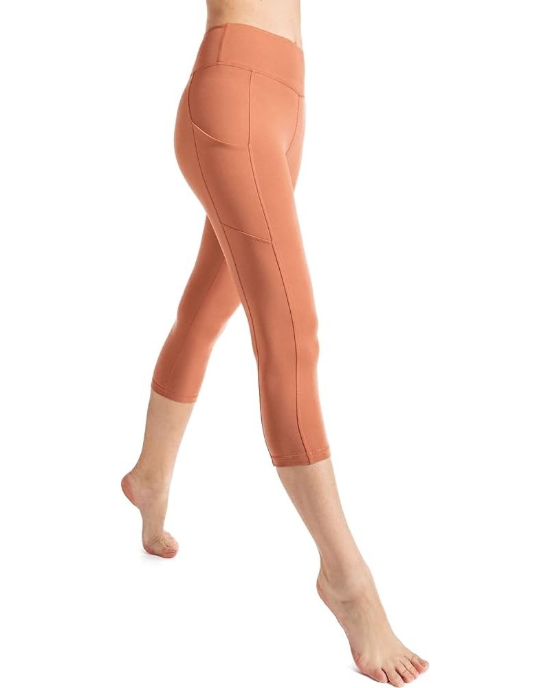 Women's High Waisted Buttery Super Soft Capri Length Activewear Leggings with Side Pockets (S-3X) Desert Sun $9.98 Activewear