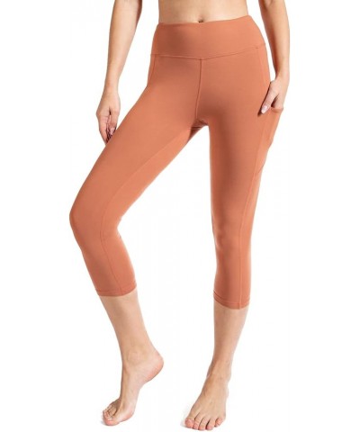 Women's High Waisted Buttery Super Soft Capri Length Activewear Leggings with Side Pockets (S-3X) Desert Sun $9.98 Activewear