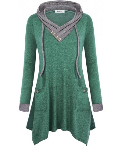 Womens Cowl Neck Uneven Hem Hoody Tunic Casual Sweatshirts with Pockets Green $17.00 Tops