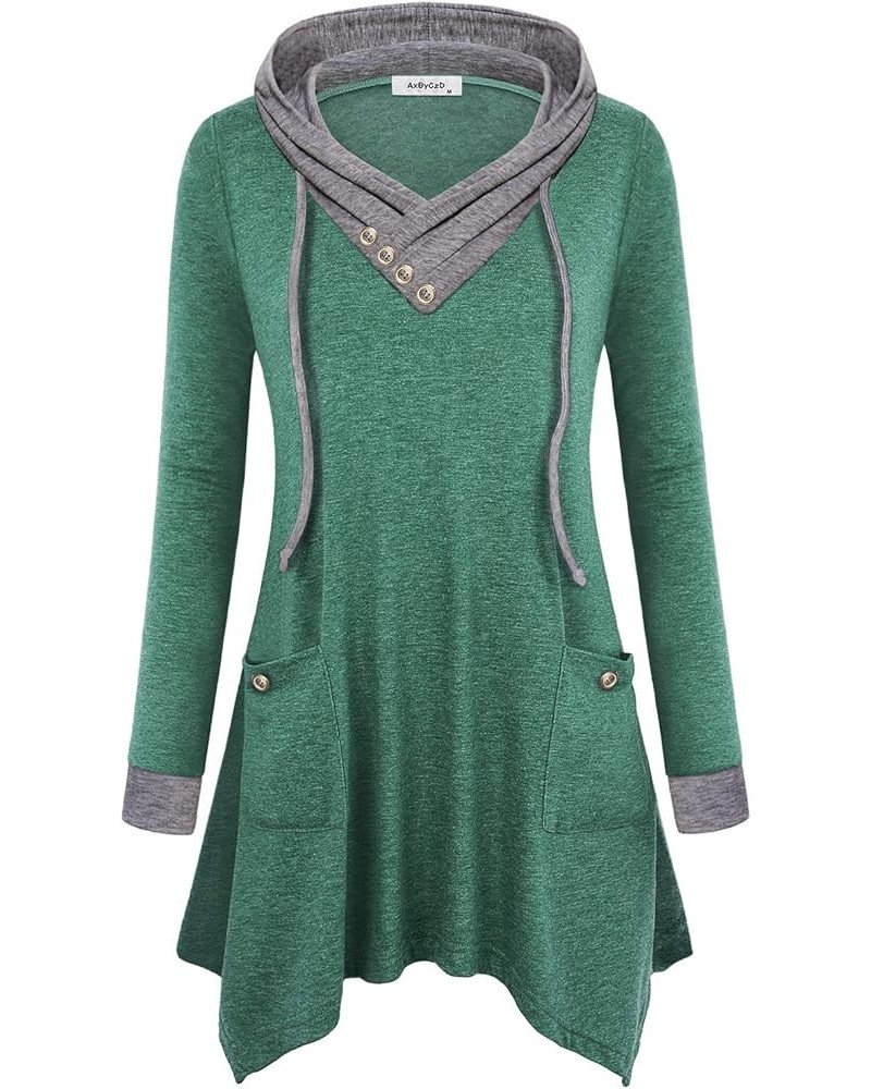 Womens Cowl Neck Uneven Hem Hoody Tunic Casual Sweatshirts with Pockets Green $17.00 Tops