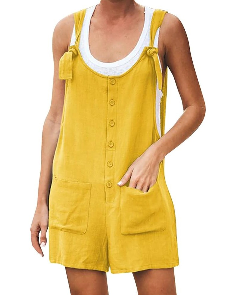 Women's Shorts Overalls Casual Summer Womens Sleeveless Cotton Linen Romper Overalls Bib Jumpsuit Shorts With Pockets Z1-yell...