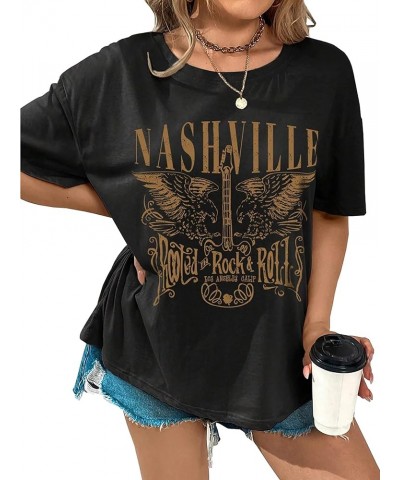 Nashville Music City T-Shirt Women Country Music Oversized Shirts Rock Band Tshirt Vintage Guitar Wings Graphic Tees Black-4 ...