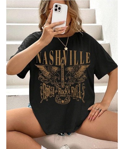 Nashville Music City T-Shirt Women Country Music Oversized Shirts Rock Band Tshirt Vintage Guitar Wings Graphic Tees Black-4 ...