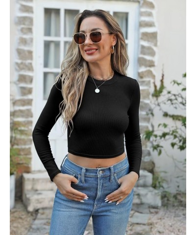 Women's Short Sleeve T Shirt Basic Crewneck Ribbed Knit Slim Fitted Crop Top/Tunic Top Crop Length 02 Black $13.24 T-Shirts