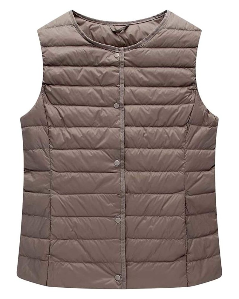 Women's Collarless Lightweight Gilet Quilted Zip Vest Khaki $26.51 Jackets