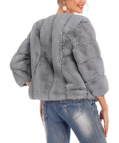 Women Fluffy Faux Fur Coat Thickened Warm Cropped Jacket Fashion Fuzzy Teddy Jackets Lapel Long Sleeve Winter Coats E-gray $3...