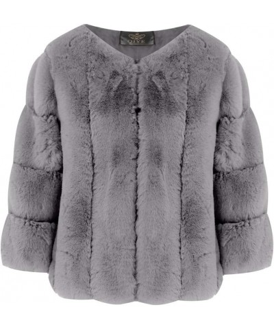 Women Fluffy Faux Fur Coat Thickened Warm Cropped Jacket Fashion Fuzzy Teddy Jackets Lapel Long Sleeve Winter Coats E-gray $3...