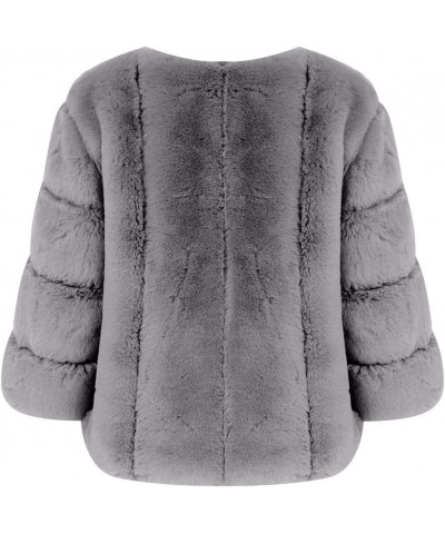 Women Fluffy Faux Fur Coat Thickened Warm Cropped Jacket Fashion Fuzzy Teddy Jackets Lapel Long Sleeve Winter Coats E-gray $3...