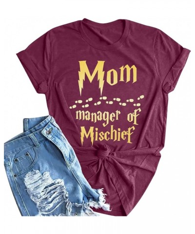 Women Funny Mom T Shirt Manager of Mischief Shirt Fantastic Mama Shirt Wizard Magic Mom Shirt Mothers Day Tee Tops Magenta Pu...