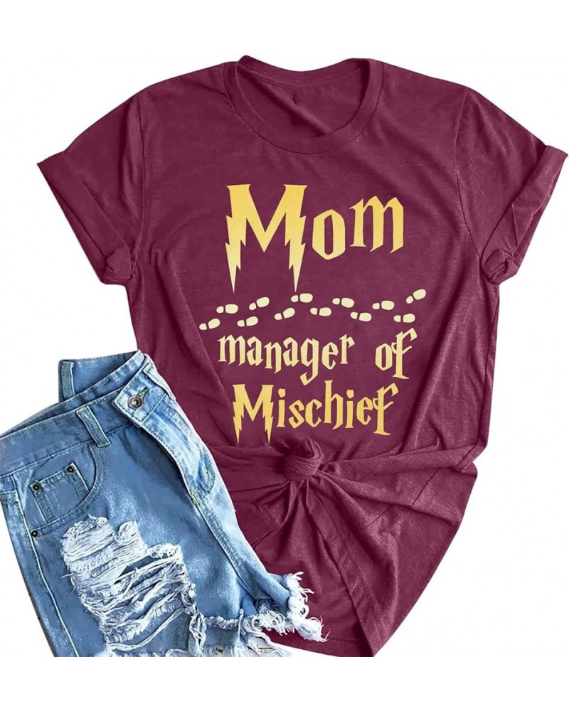 Women Funny Mom T Shirt Manager of Mischief Shirt Fantastic Mama Shirt Wizard Magic Mom Shirt Mothers Day Tee Tops Magenta Pu...