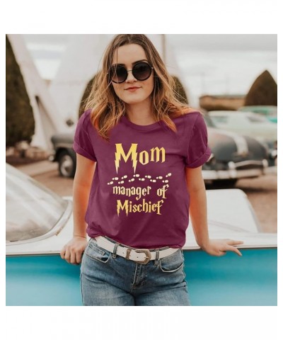 Women Funny Mom T Shirt Manager of Mischief Shirt Fantastic Mama Shirt Wizard Magic Mom Shirt Mothers Day Tee Tops Magenta Pu...