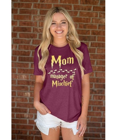 Women Funny Mom T Shirt Manager of Mischief Shirt Fantastic Mama Shirt Wizard Magic Mom Shirt Mothers Day Tee Tops Magenta Pu...