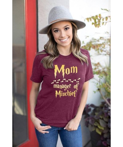 Women Funny Mom T Shirt Manager of Mischief Shirt Fantastic Mama Shirt Wizard Magic Mom Shirt Mothers Day Tee Tops Magenta Pu...