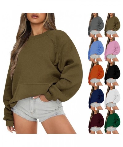 Women Crew Neck Sweatshirts Drop Shoulder Fleece Oversized Sweatshirt Long Sleeve Casual Loose Pullover Fall Sweater *A-light...