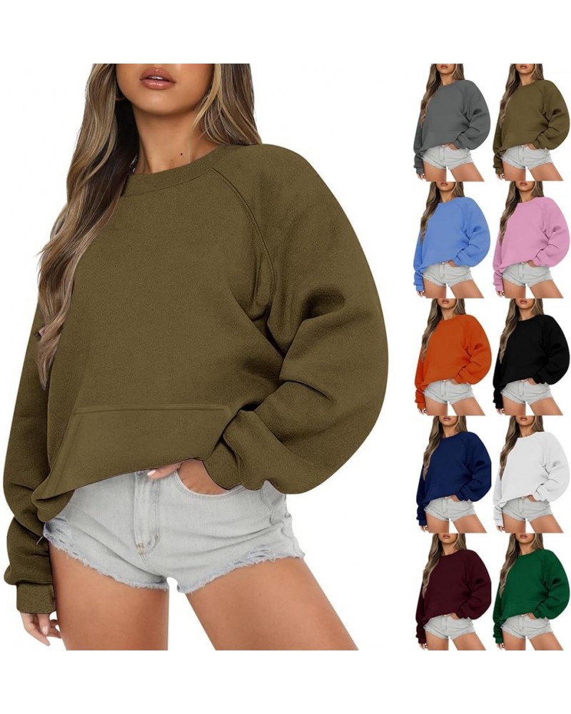 Women Crew Neck Sweatshirts Drop Shoulder Fleece Oversized Sweatshirt Long Sleeve Casual Loose Pullover Fall Sweater *A-light...