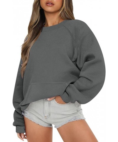 Women Crew Neck Sweatshirts Drop Shoulder Fleece Oversized Sweatshirt Long Sleeve Casual Loose Pullover Fall Sweater *A-light...