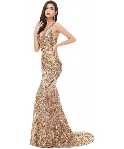 Women's V-Neck Sequins Mermaid Prom Evening Party Dress Sleeveless Lace-up Celebrity Pageant Gown Gold 3 $55.69 Dresses