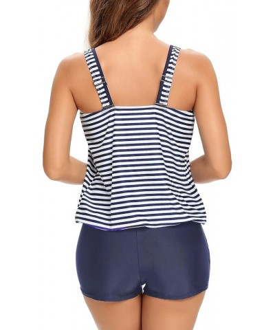 Tankini Swimsuits for Women Modest Bathing Suits Two Pieces Tummy Control Tank Tops with Boyshorts Blue Striped $17.52 Swimsuits