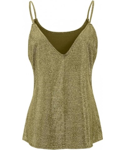 Womens Tank Tops Casual Fashion V Neck Strappy Sequin Camisole Sleeveless Tanks Tops Gold-c $8.11 Tops