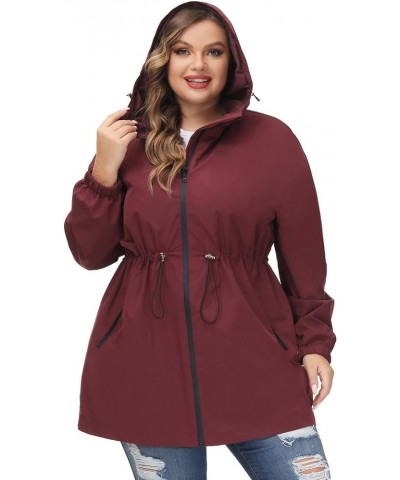 Women's Plus Size Long Hooded Raincoat Lightweight Waterproof Windbreaker Jacket Red $21.63 Coats