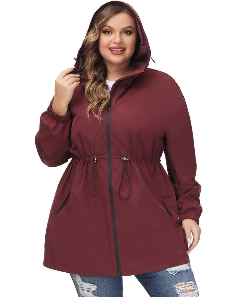 Women's Plus Size Long Hooded Raincoat Lightweight Waterproof Windbreaker Jacket Red $21.63 Coats