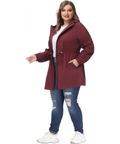 Women's Plus Size Long Hooded Raincoat Lightweight Waterproof Windbreaker Jacket Red $21.63 Coats