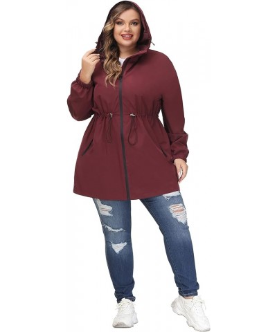 Women's Plus Size Long Hooded Raincoat Lightweight Waterproof Windbreaker Jacket Red $21.63 Coats