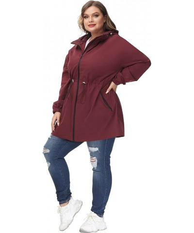 Women's Plus Size Long Hooded Raincoat Lightweight Waterproof Windbreaker Jacket Red $21.63 Coats