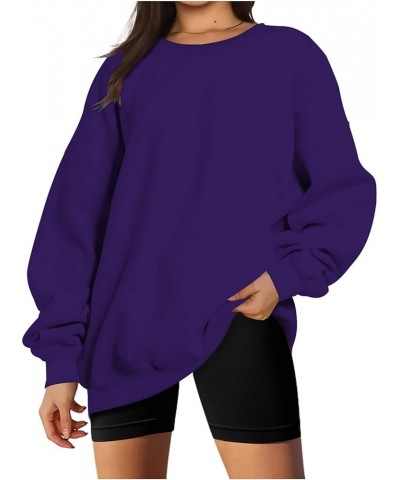 Womens Oversized Sweatshirts Fall 2023 Pullover Sweater Comfy Crewneck Hoodies Trendy Vintage Y2K Clothes Outfits J012-purple...