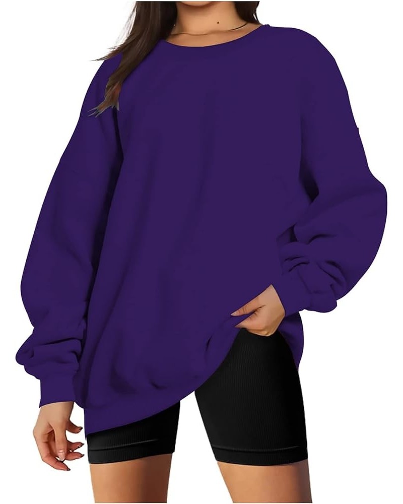 Womens Oversized Sweatshirts Fall 2023 Pullover Sweater Comfy Crewneck Hoodies Trendy Vintage Y2K Clothes Outfits J012-purple...