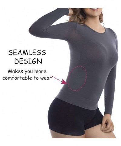 Womens Compression Slimming Shirts and Undershirts for Tummy Waist and Bust Long Sleeves Thermal Underwear Round Neck Darkgre...