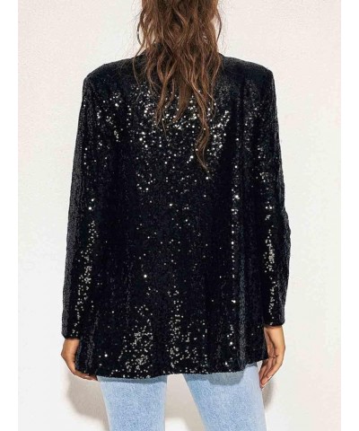 Casual Sequin Women Blazer Open Front Long Sleeve Jacket Blazer Lapel Work Office Loose Jacket Sparky Cocktail Cardigan Black...