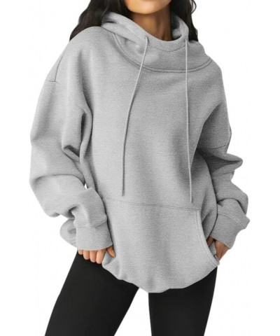 Women's Hoodie Funnel Neck Sweatshirt for Fall Cozy Lightweight Loose Oversize Tunic Winter with Kangaroo Pocket Light Grey $...