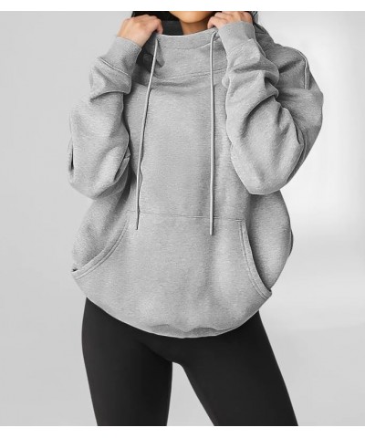 Women's Hoodie Funnel Neck Sweatshirt for Fall Cozy Lightweight Loose Oversize Tunic Winter with Kangaroo Pocket Light Grey $...