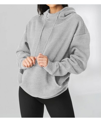 Women's Hoodie Funnel Neck Sweatshirt for Fall Cozy Lightweight Loose Oversize Tunic Winter with Kangaroo Pocket Light Grey $...