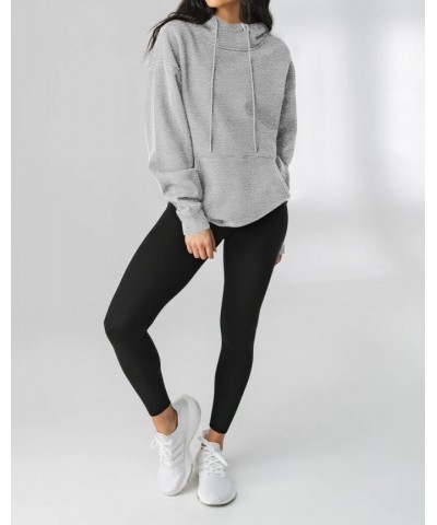 Women's Hoodie Funnel Neck Sweatshirt for Fall Cozy Lightweight Loose Oversize Tunic Winter with Kangaroo Pocket Light Grey $...