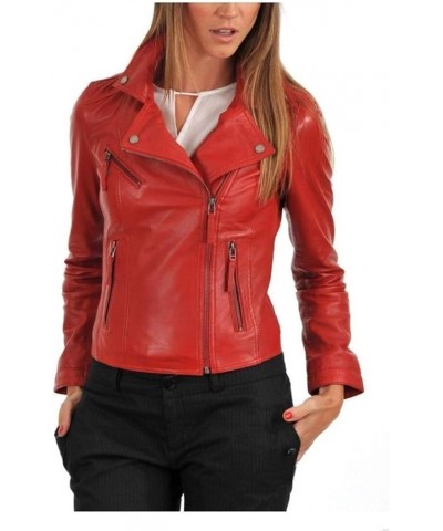 Ganloz  Women's Lambskin Leather Moto Biker Jacket - Winter Wear Red (41) $49.28 Coats