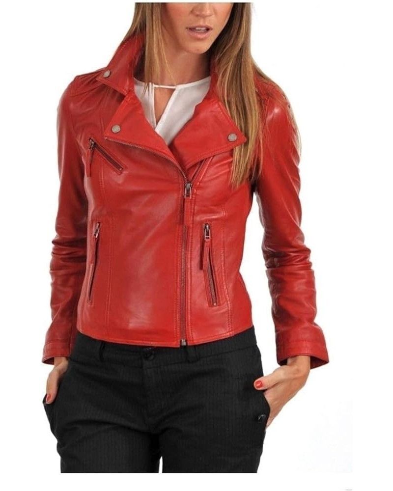 Ganloz  Women's Lambskin Leather Moto Biker Jacket - Winter Wear Red (41) $49.28 Coats