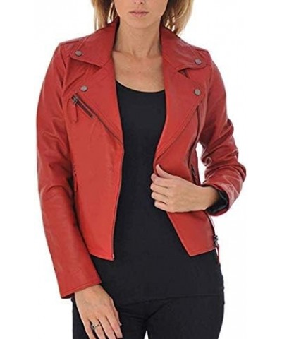 Ganloz  Women's Lambskin Leather Moto Biker Jacket - Winter Wear Red (41) $49.28 Coats