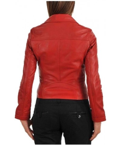 Ganloz  Women's Lambskin Leather Moto Biker Jacket - Winter Wear Red (41) $49.28 Coats