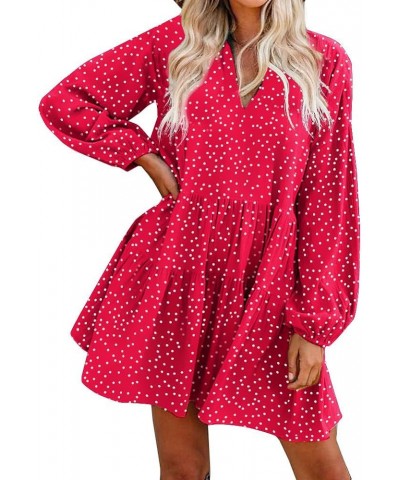 Cute Shift Tunic Dress for Women Ruffle Swing Babydoll Mini Long Sleevee Dress with Pockets A Long Sleevered Dot $18.92 Dresses