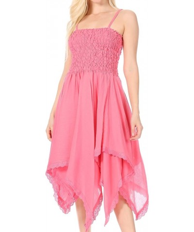 Ella Smocked Bodice Spaghetti Strap Double Layered Dress Pink $28.04 Dresses