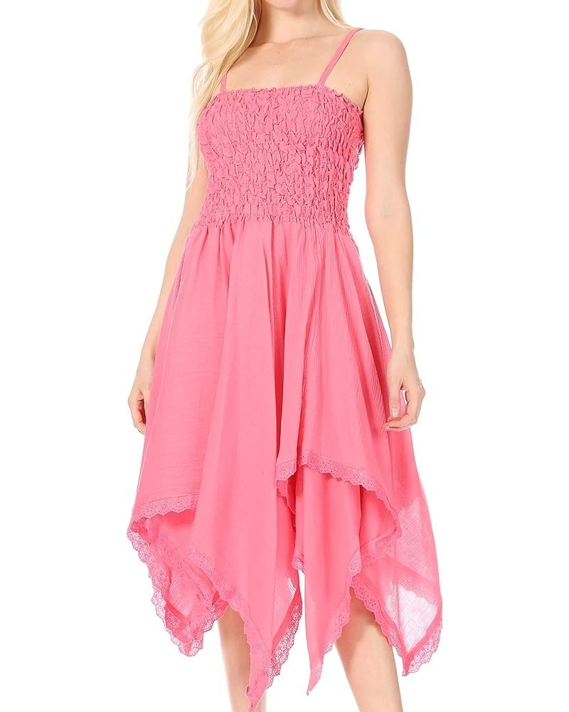 Ella Smocked Bodice Spaghetti Strap Double Layered Dress Pink $28.04 Dresses