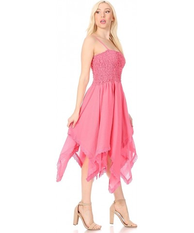 Ella Smocked Bodice Spaghetti Strap Double Layered Dress Pink $28.04 Dresses