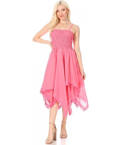 Ella Smocked Bodice Spaghetti Strap Double Layered Dress Pink $28.04 Dresses