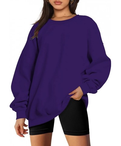 Womens Oversized Sweatshirts Fall 2023 Pullover Sweater Comfy Crewneck Hoodies Trendy Vintage Y2K Clothes Outfits J012-purple...